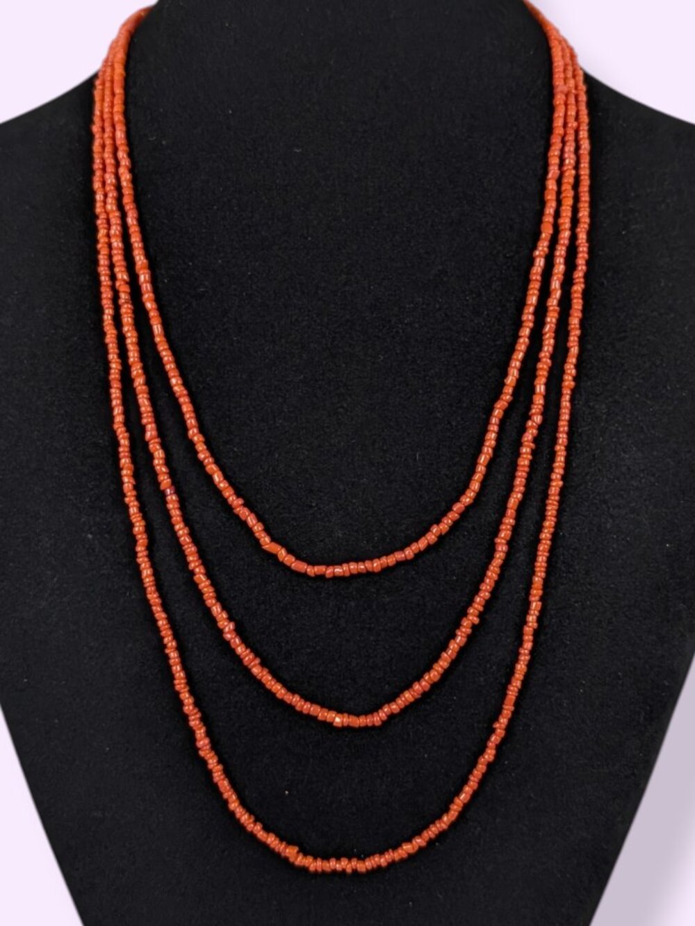 Vintage Extra Long Coral Tone Beaded Necklace